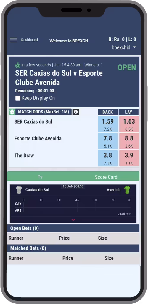 BPExch BetPro Exchange Football Markets and Odds Screen Mockup